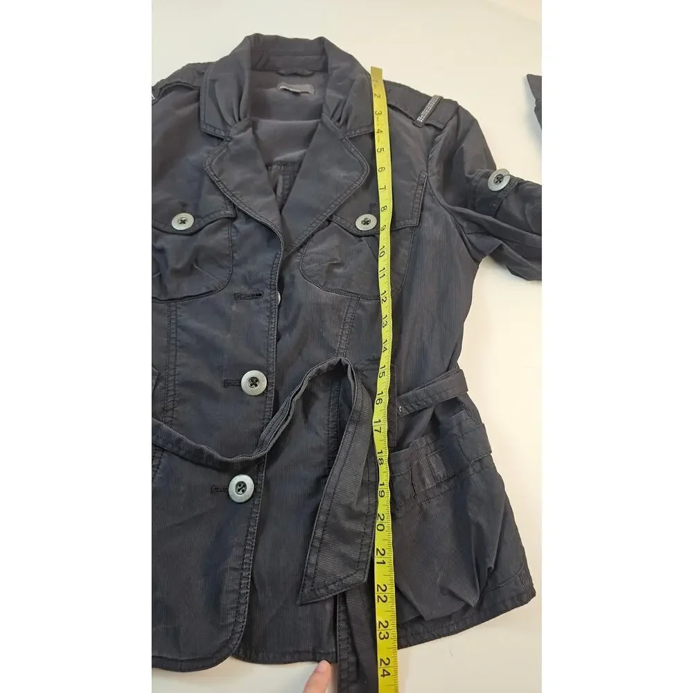 MEXX sz 10 black moto cargo grunge tie waist jacket button front EUC chic black